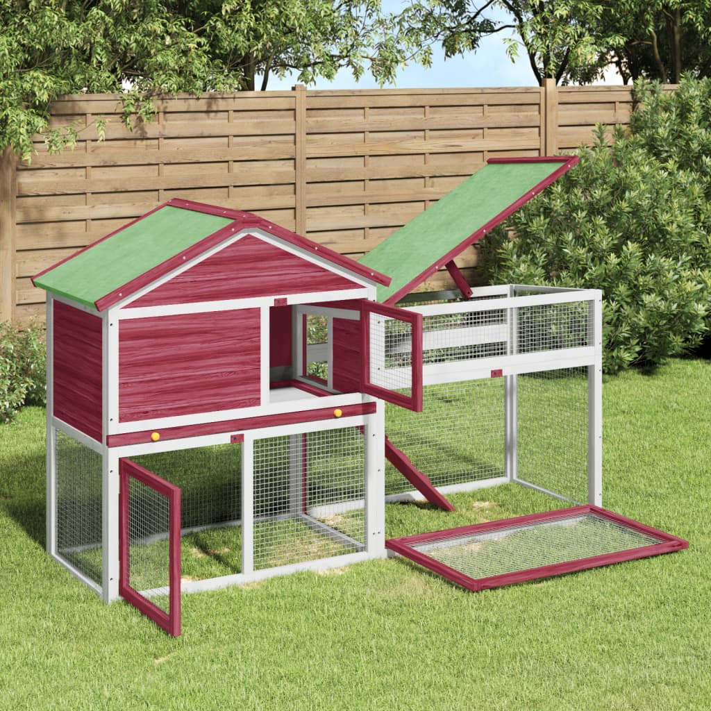 Vidaxxl clapier à lapin 185,5x60,5x109,5 cm bois de pin massif rouge