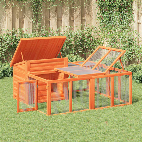 VidaXL Clapier à lapin 144x123x67,5 cm bois de pin massif marron
