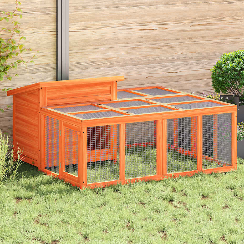 VidaXL Clapier à lapin 144x123x67,5 cm bois de pin massif marron