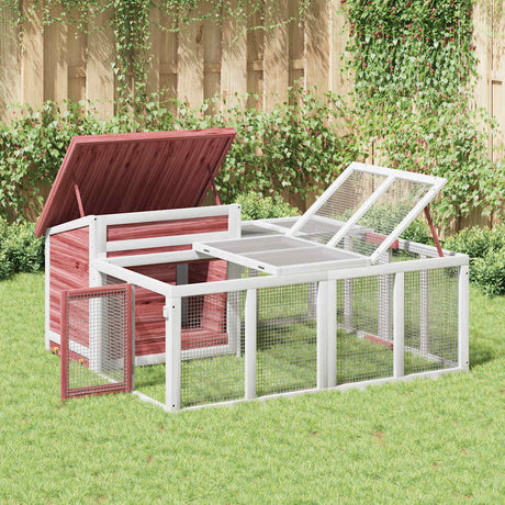 VidaXL Clapier à lapin 144x123x67,5 cm Bois de pin massif Couleur Moka