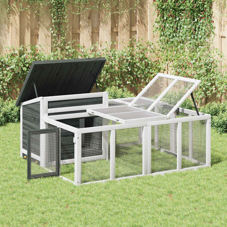 VidaXL Clapier à lapin 144x123x67,5 cm bois de pin massif gris