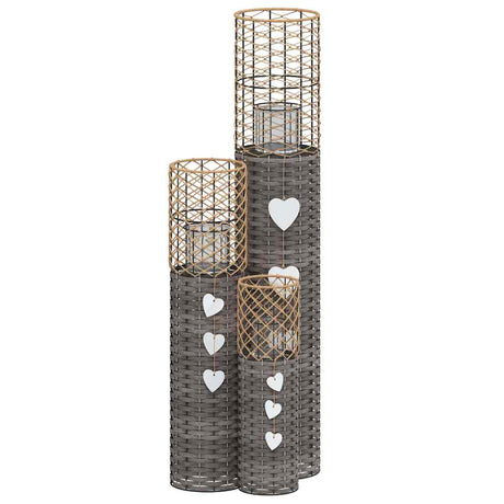 VidaXL bougeoirs 3 pcs osier gris