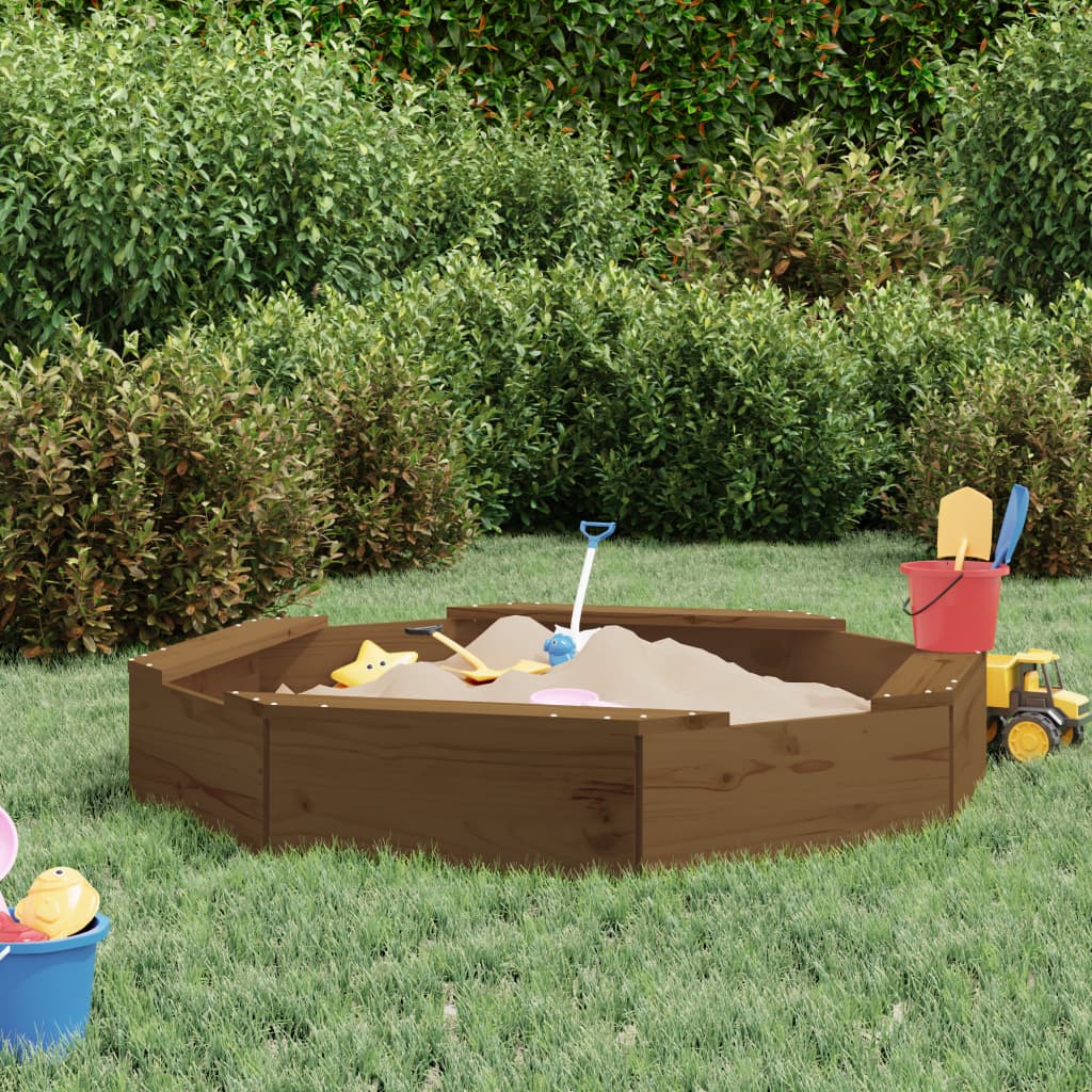 Vidaxl sandbox with benches octagonal solid pine honey brown