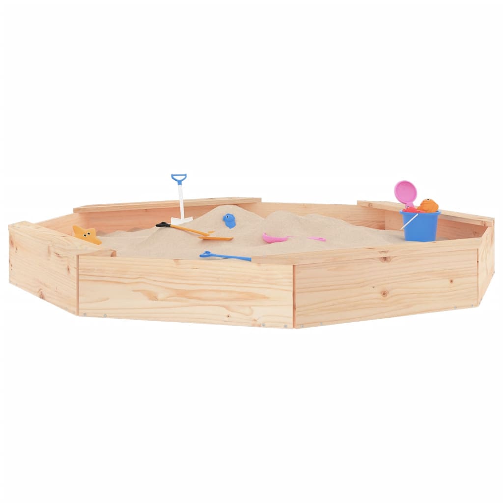 Vidaxl sandpit with benches octagonal solid pine