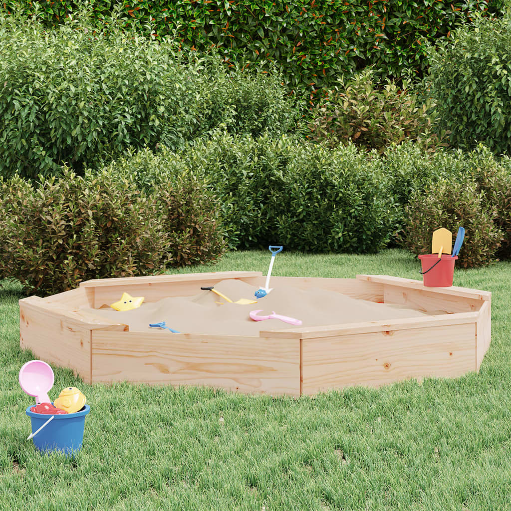 Vidaxl sandpit with benches octagonal solid pine