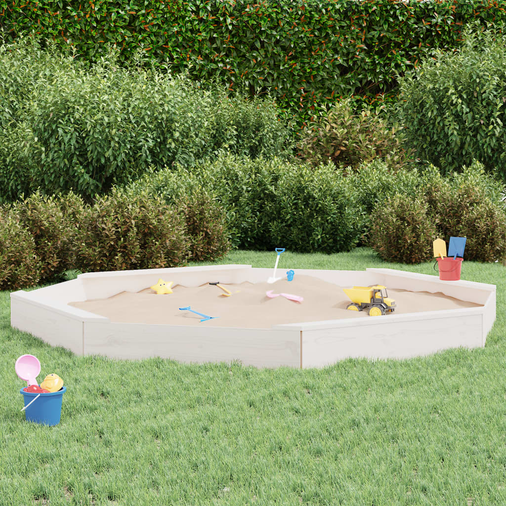 Vidaxl sandbox with benches octagonal solid pine white