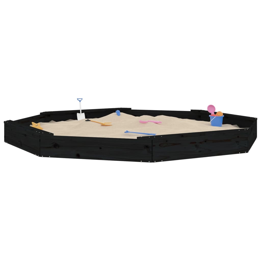 Vidaxl Sandpit con panchine Pino solido ottagonale nero