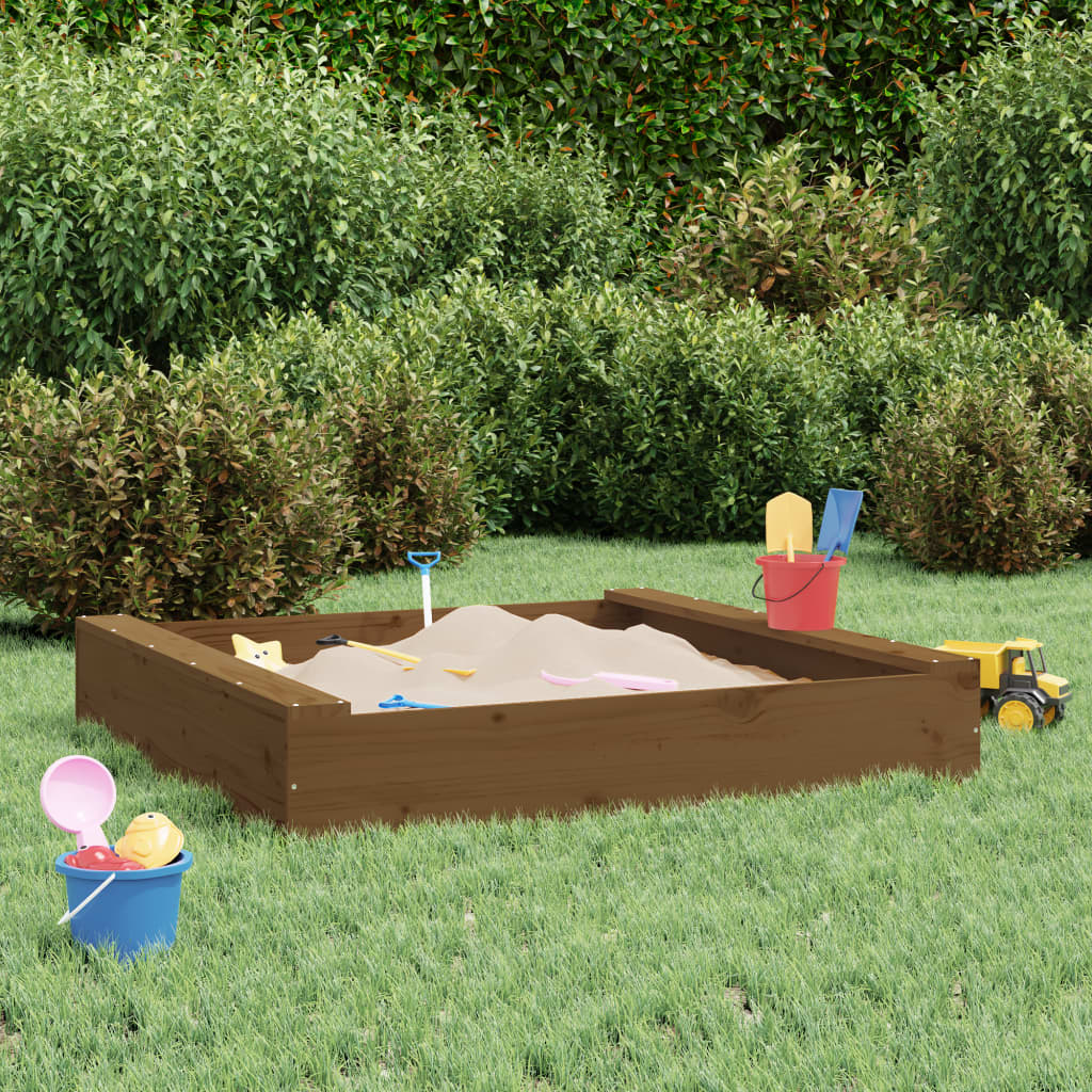 Vidaxl Sandbox con panchine Miele di pino solido quadrato marrone