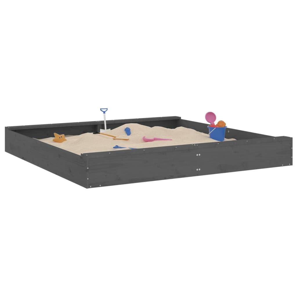 Vidaxl Sandbox con panchine grigio grigio a pino solido quadrato