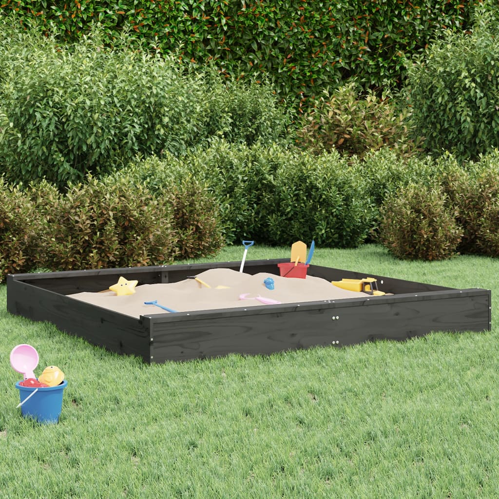 Vidaxl sandbox with benches square solid pine gray gray