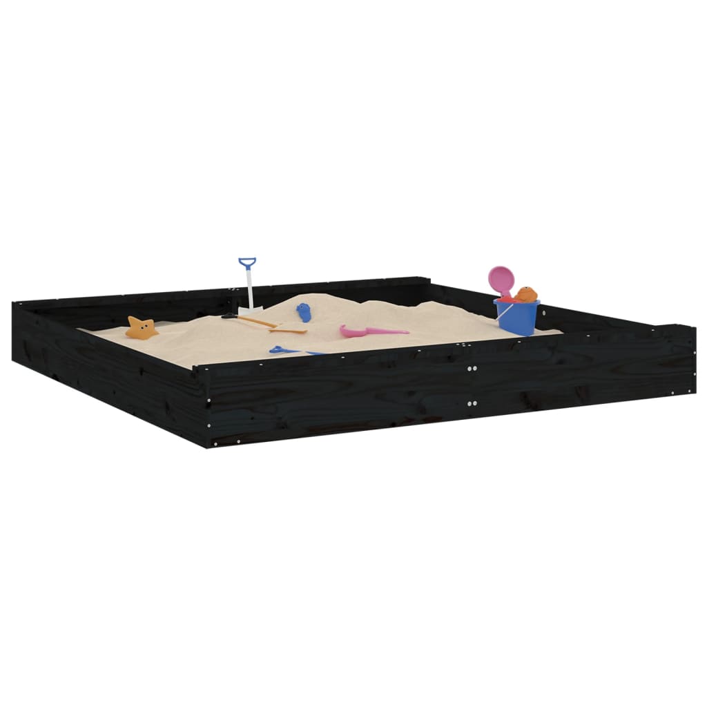 Vidaxl sandpit with benches square solid pine black