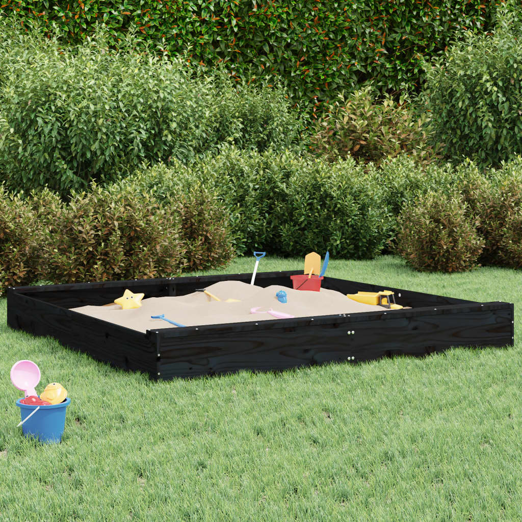 VidaXL bac à sable avec bancs carré en bois de pin massif noir