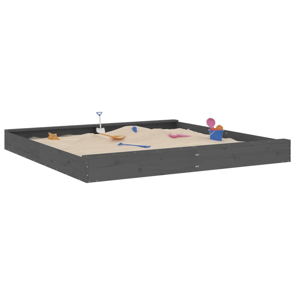 Vidaxl Sandbox con panchine grigio grigio a pino solido quadrato