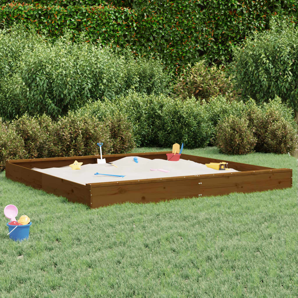 Vidaxl Sandbox con panchine Miele di pino solido quadrato marrone