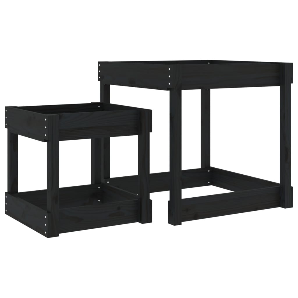 VidaXL tables de sable 2 pcs bois de pin massif noir
