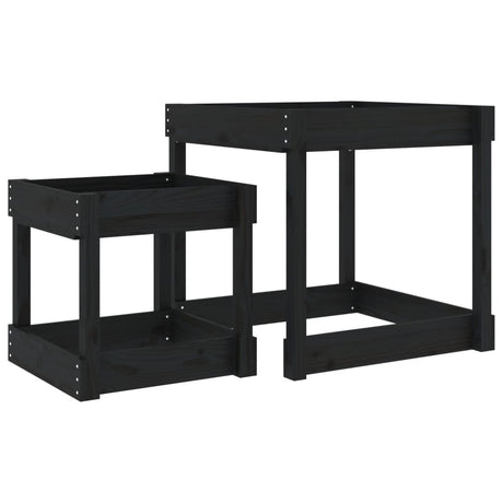 VidaXL tables de sable 2 pcs bois de pin massif noir