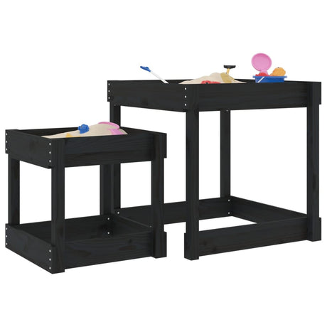 VidaXL tables de sable 2 pcs bois de pin massif noir
