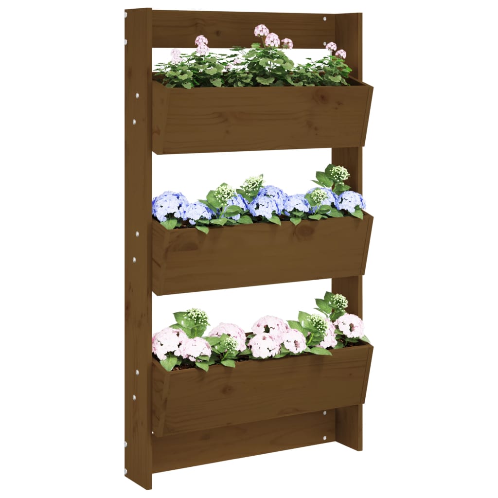 Vidaxx jardinière murale 3 couches 60x18,5x110 cm bois de pin brun miel