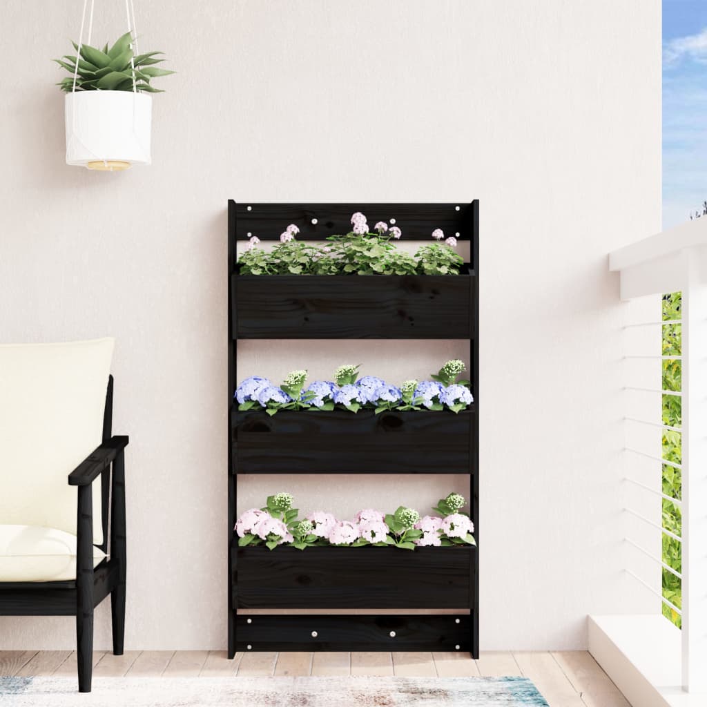 Vidaxx jardinière murale 3 couches 60x18,5x110 cm bois de pin noir