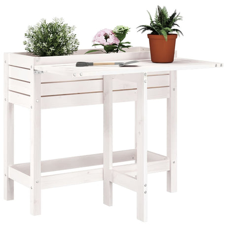 Vidaxx jardinière avec plateau pliant en bois de pin massif blanc