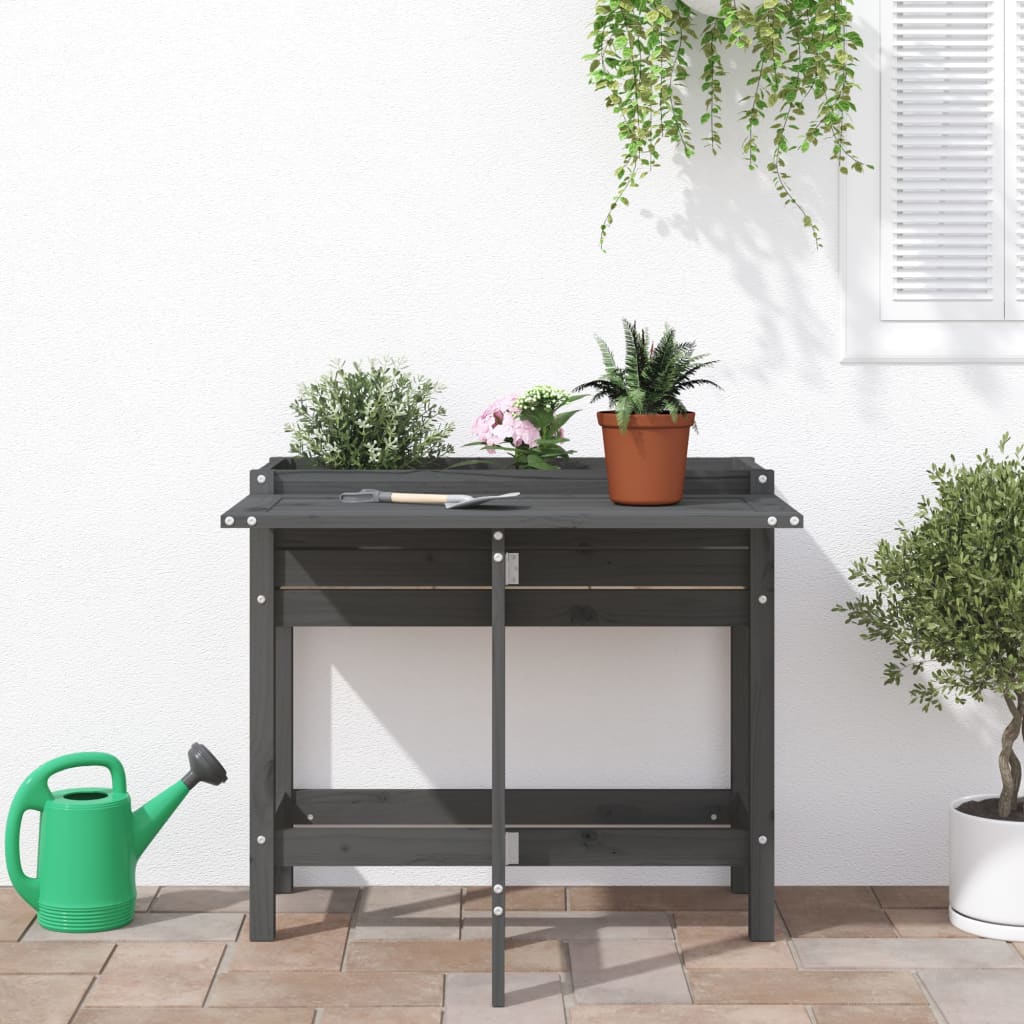 VidaXL jardinière avec plateau pliant, bois de pin massif, gris