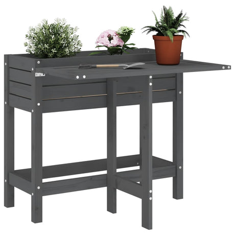 VidaXL jardinière avec plateau pliant, bois de pin massif, gris