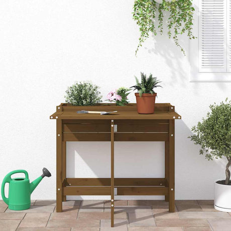 VidaXL jardinière avec plateau de table pliant pin brun miel