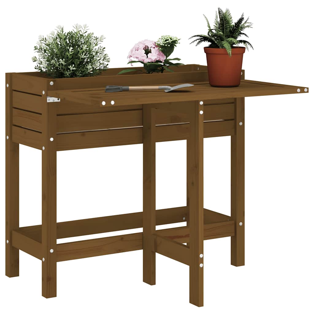 VidaXL jardinière avec plateau de table pliant pin brun miel