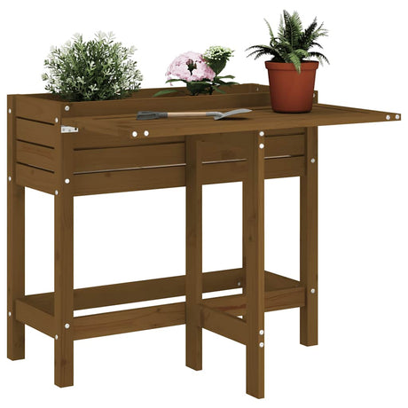 VidaXL jardinière avec plateau de table pliant pin brun miel