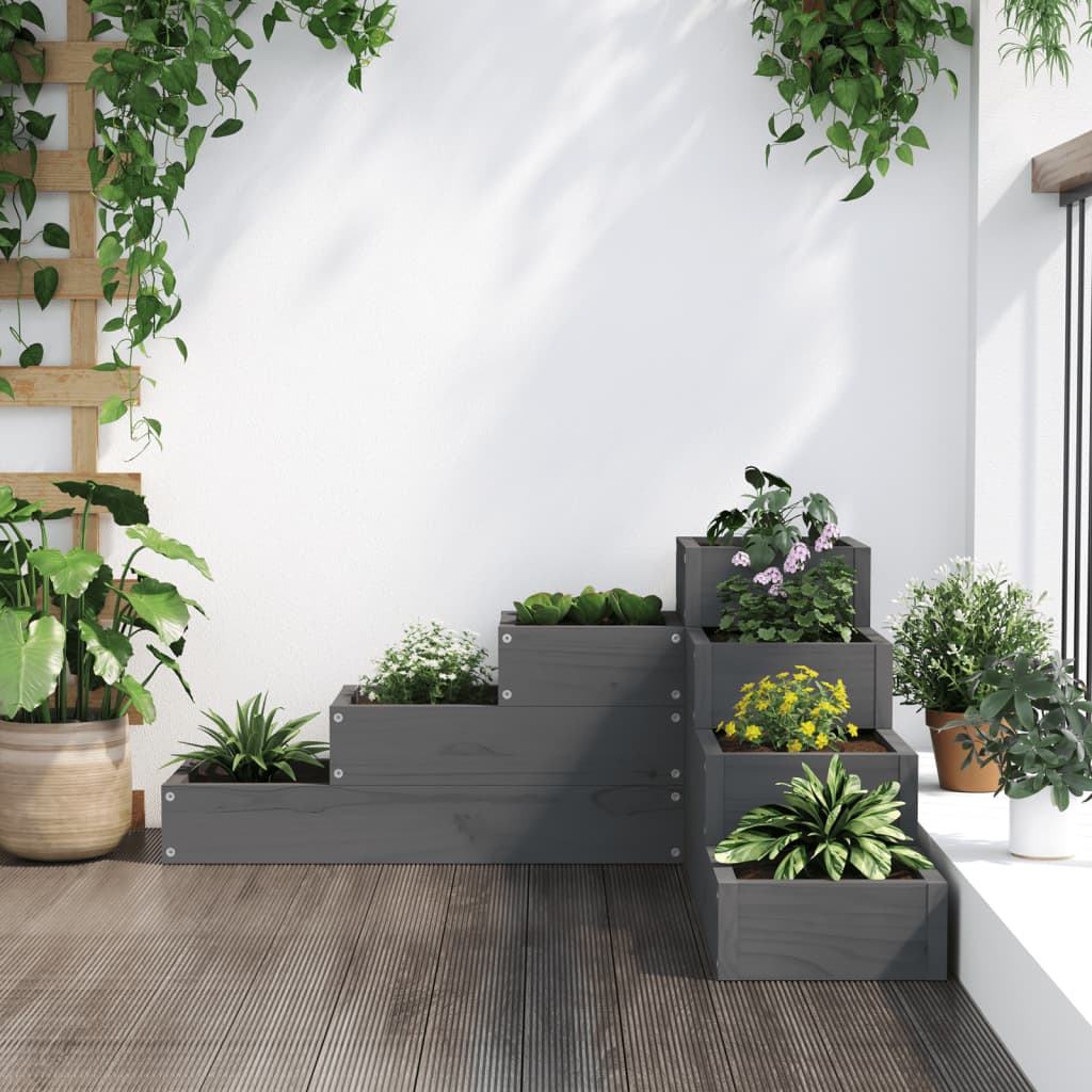 VidaXL Jardinière 4 couches 80,5x79x36 cm bois de pin massif gris