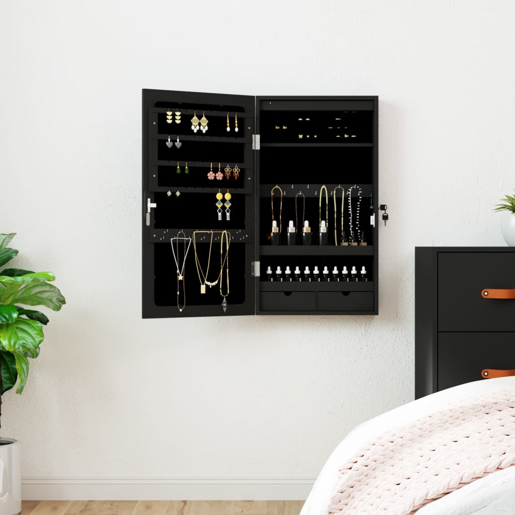 Vidaxx armoire à bijoux avec miroir et LED mural noir