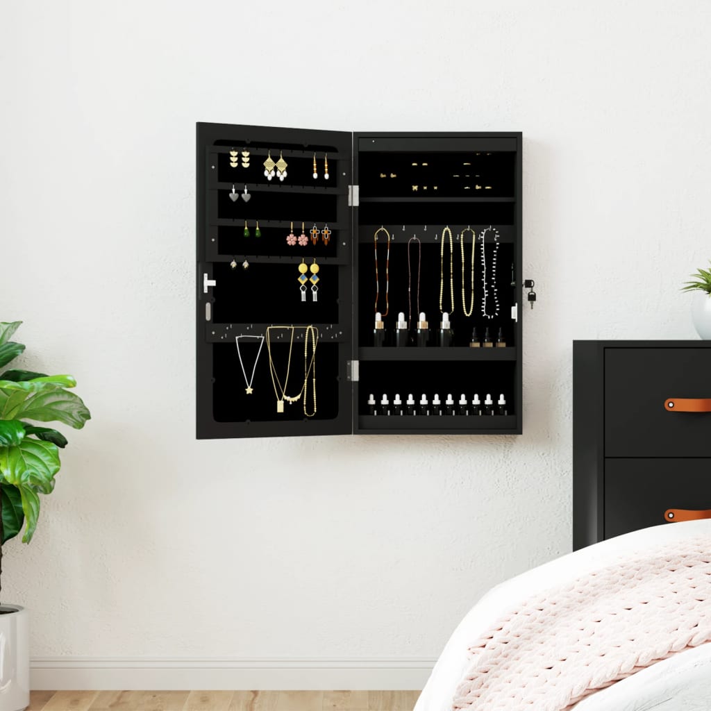 Vidaxx armoire à bijoux avec miroir et LED mural noir