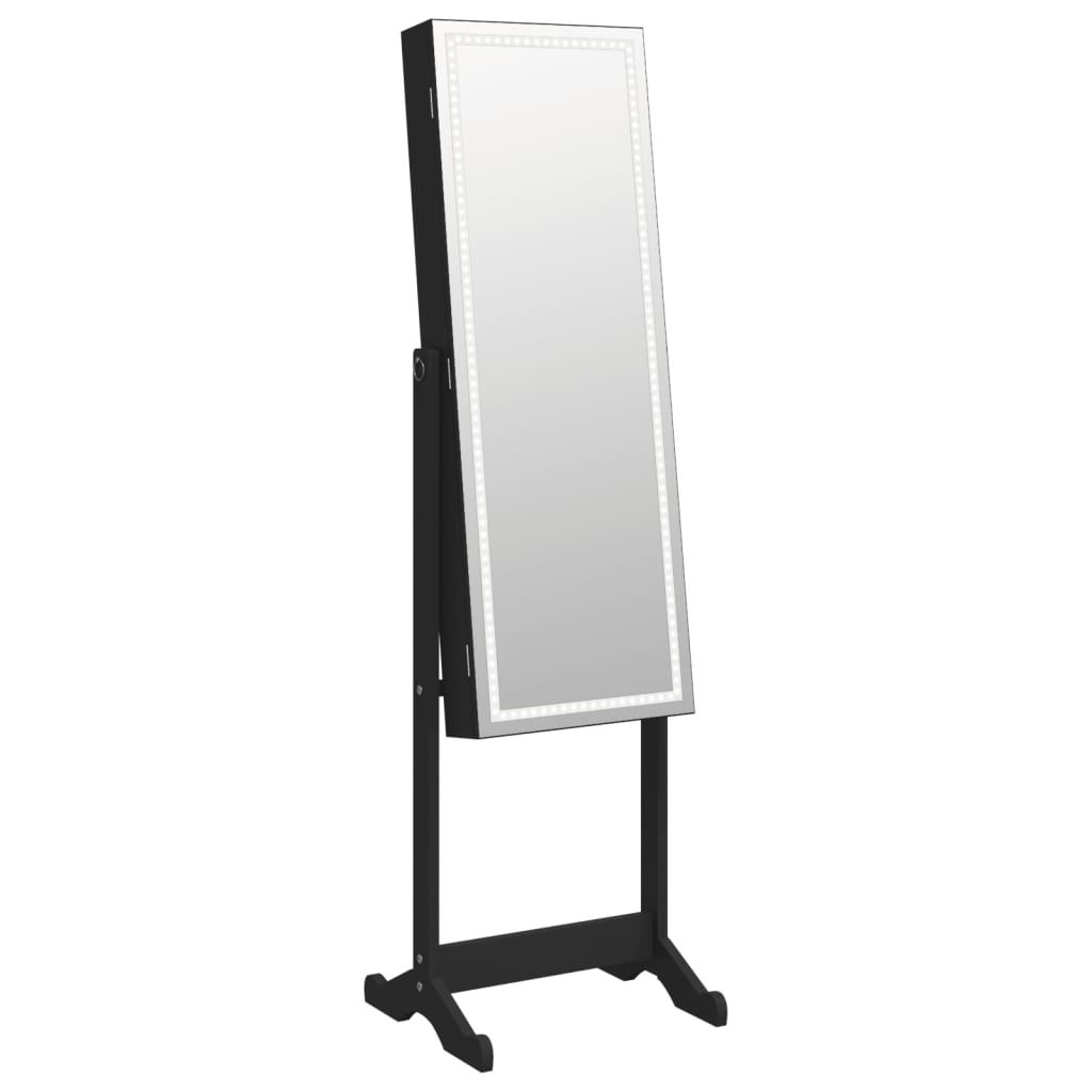 VidaXL armoire à bijoux avec miroir et éclairage LED sur pied noir