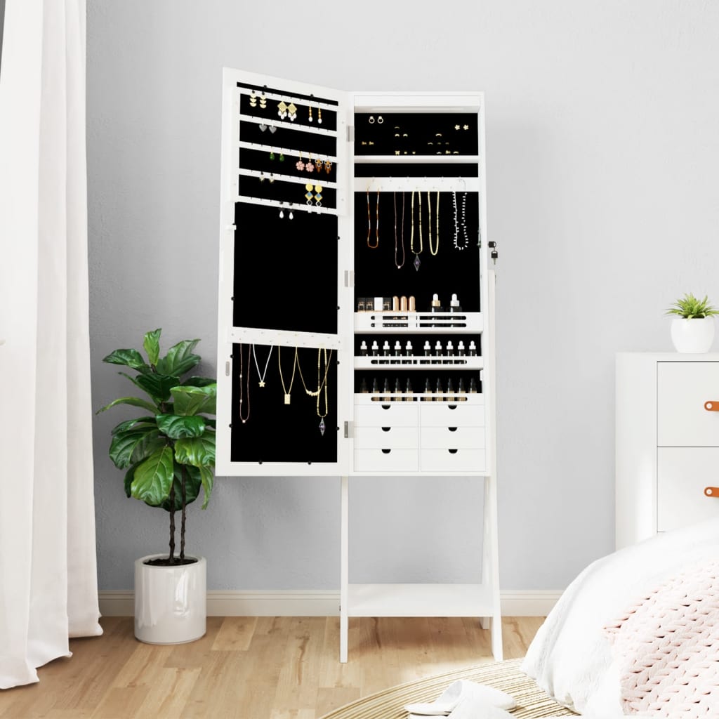 VidaXL armoire à bijoux avec miroir avec éclairage LED, autoportante blanc