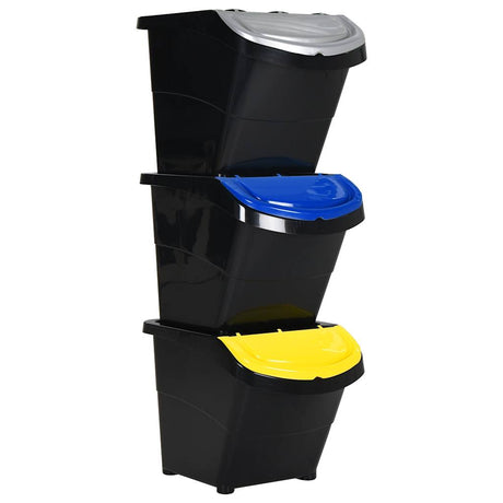 Vidaxx poubelles avec couvercles empilables 3 pcs pp 78 l noir
