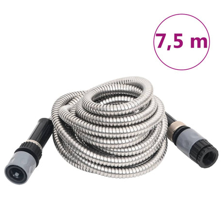 Vidaxl tuyau d'arrosage avec tête de pulvérisation 0,6'' 7,5 m acier inoxydable couleur argent
