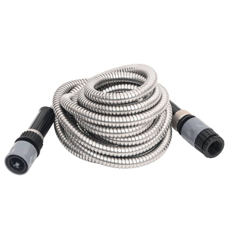 Vidaxl tuyau d'arrosage avec tête de pulvérisation 0,6'' 7,5 m acier inoxydable couleur argent