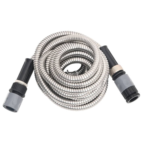 Vidaxl tuyau d'arrosage avec tête de pulvérisation 0,6'' 7,5 m acier inoxydable couleur argent