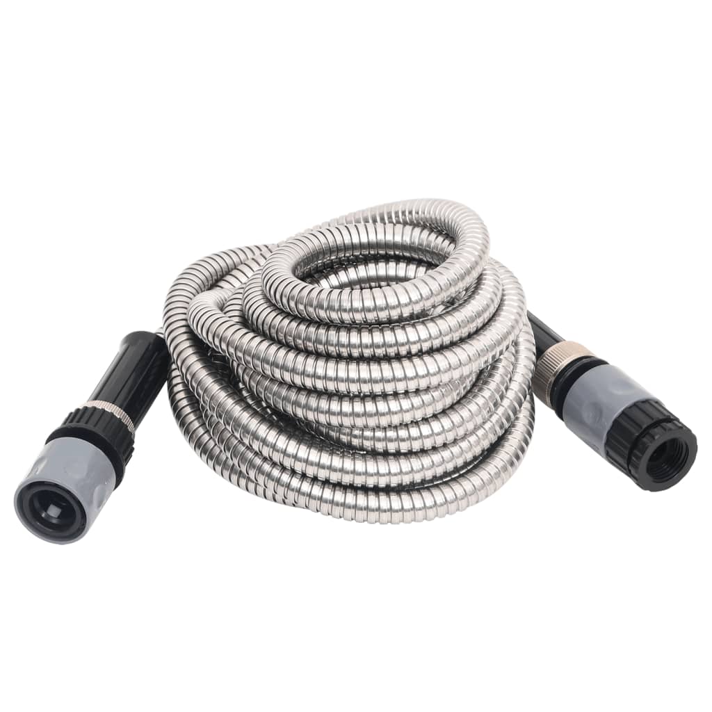 Vidaxl tuyau d'arrosage avec tête de pulvérisation 0,6'' 15 m acier inoxydable couleur argent