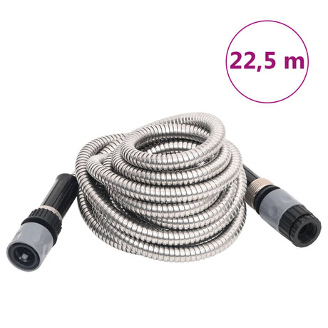 Vidaxl tuyau d'arrosage avec tête de pulvérisation 0,6'' 22,5 m acier inoxydable argent