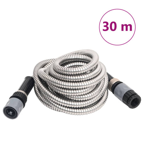 Vidaxl tuyau d'arrosage avec tête de pulvérisation 0,6'' 30 m acier inoxydable couleur argent