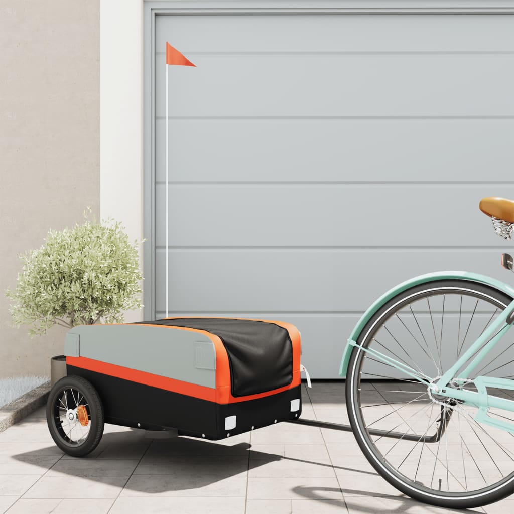 Vidaxl fietstrailer 30 kg ijzer zwart en oranje