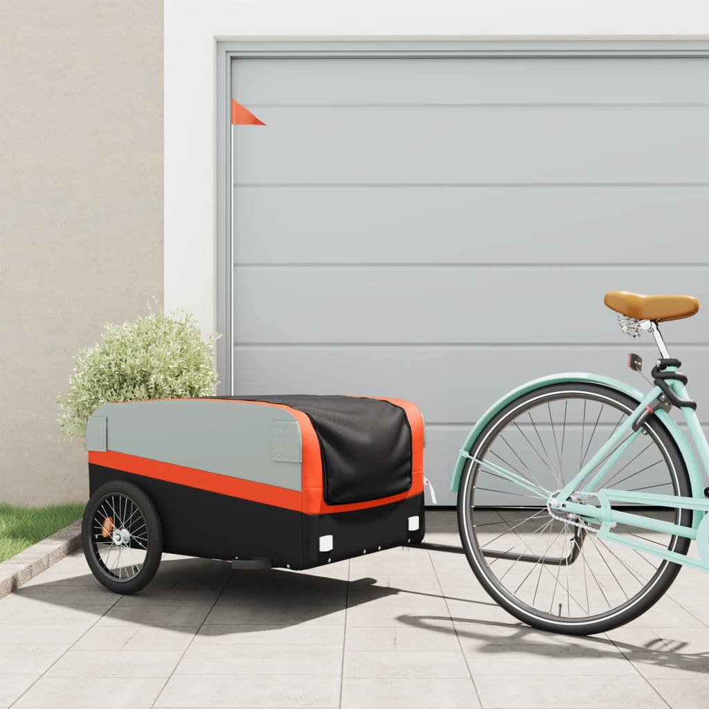 Vidaxl Bicycle Trailer 45 kg de fer noir et orange