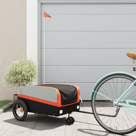 VidaXL remorque à vélo 30 kg fer noir et orange