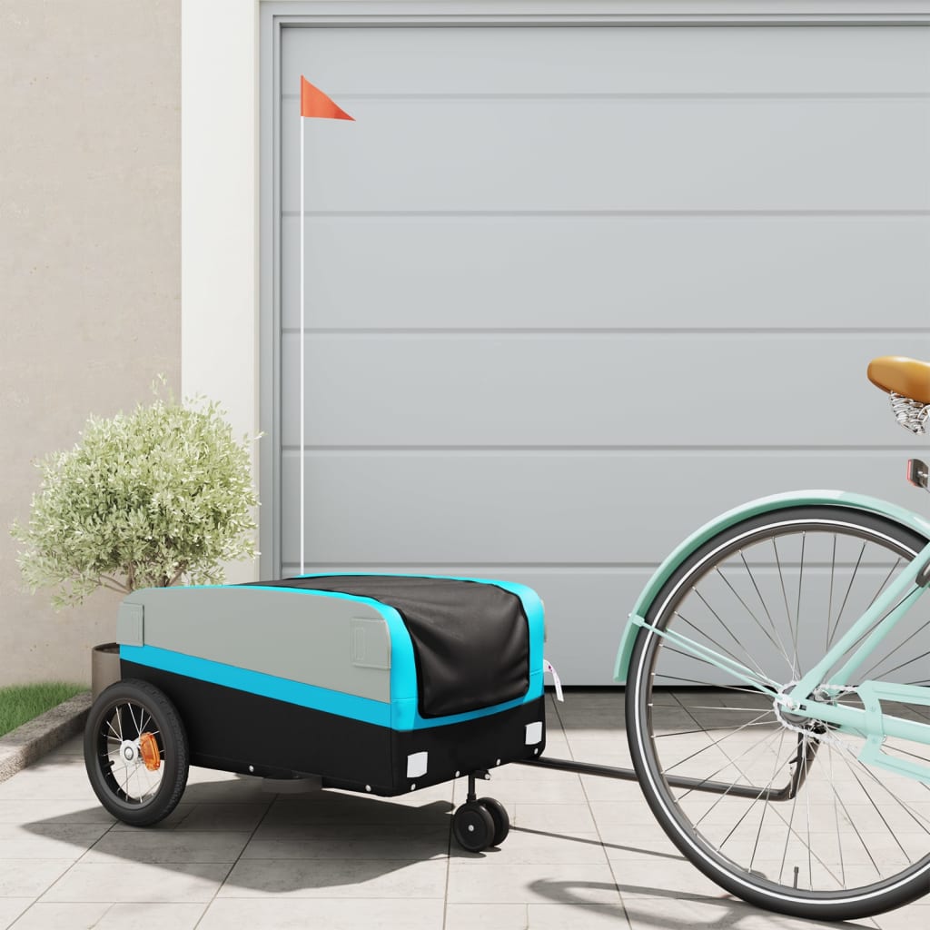 VidaXL remorque à vélo 30 kg fer noir et bleu