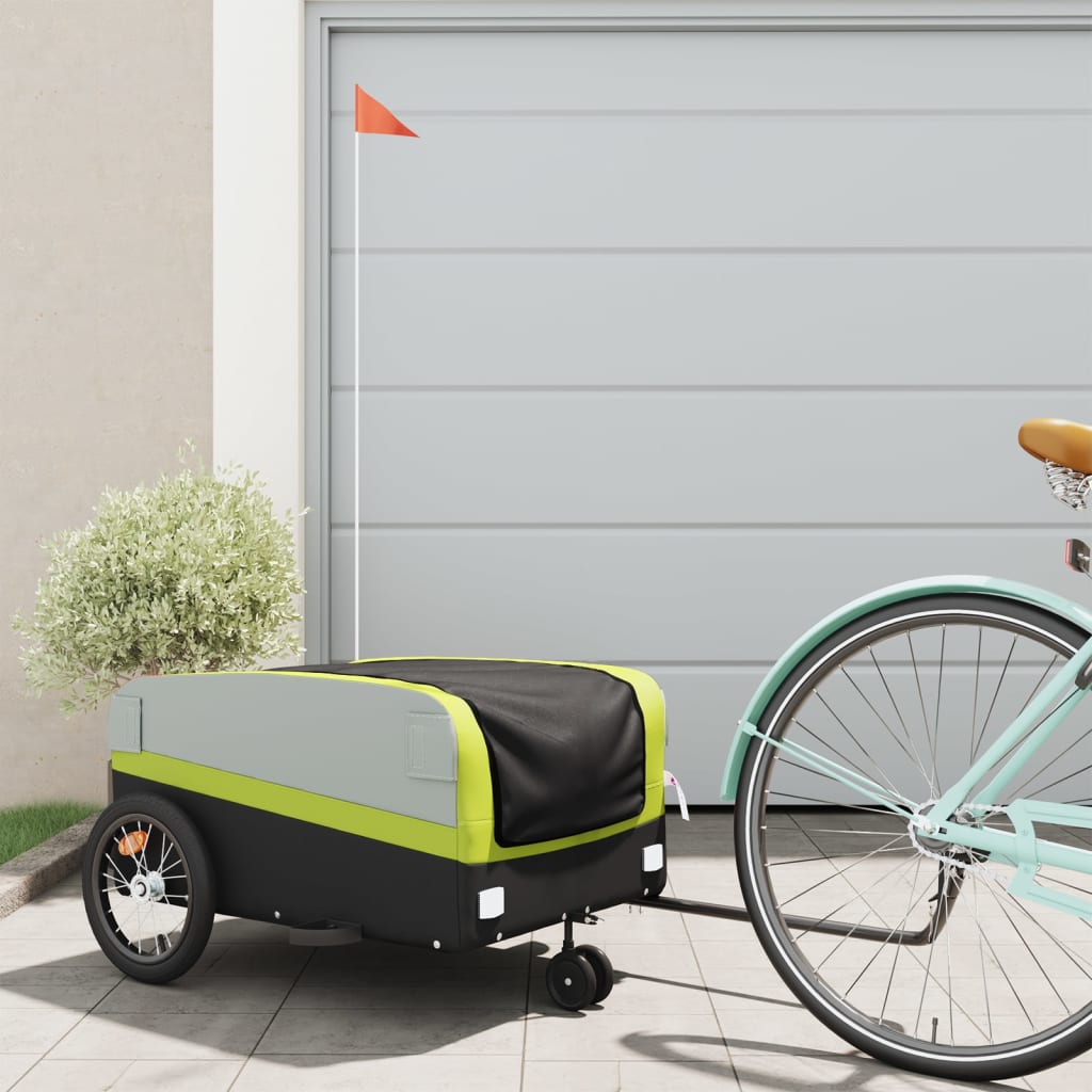 Vidaxl fietstrailer 45 kg ijzer zwart en groen