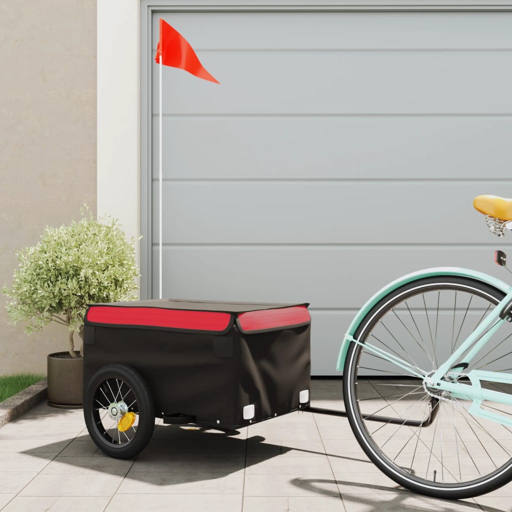 Vidaxl fietstrailer 30 kg ijzer zwart en rood