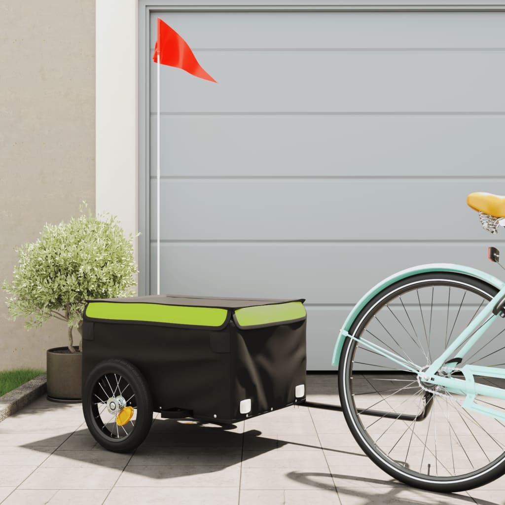 Vidaxl Bicycle Trailer 30 kg de fer noir et vert