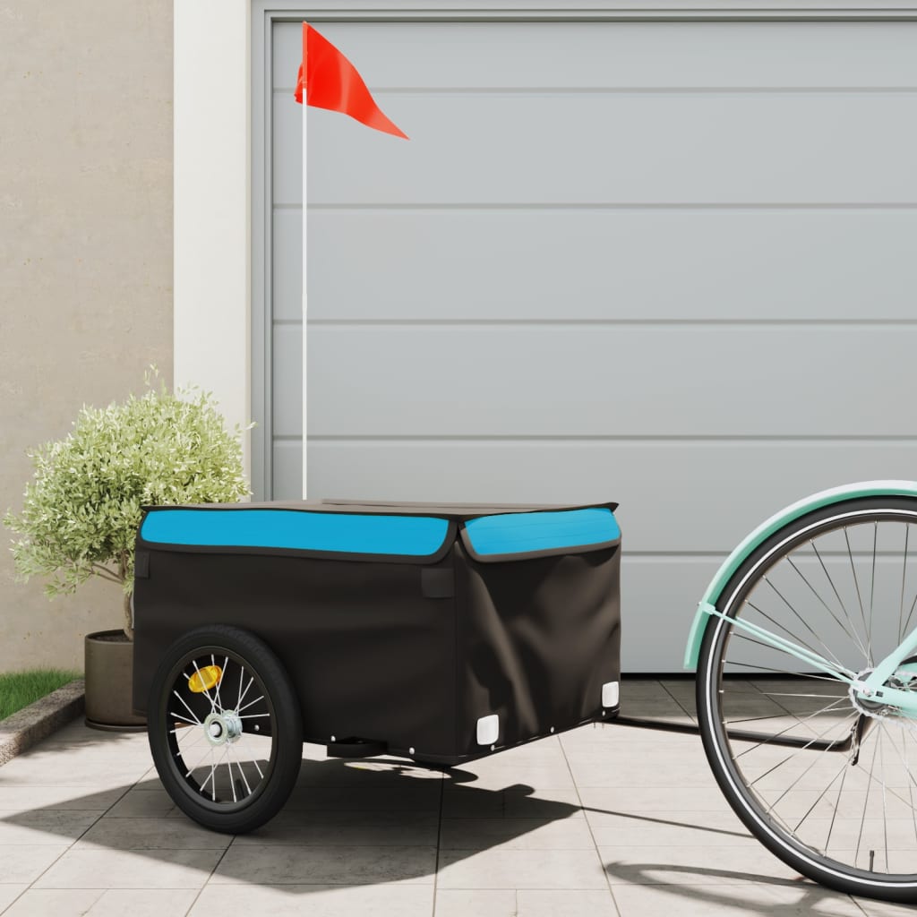 VidaXL remorque à vélo 45 kg fer noir et bleu