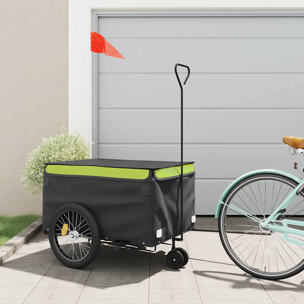 VidaXL remorque à vélo 45 kg fer noir et vert